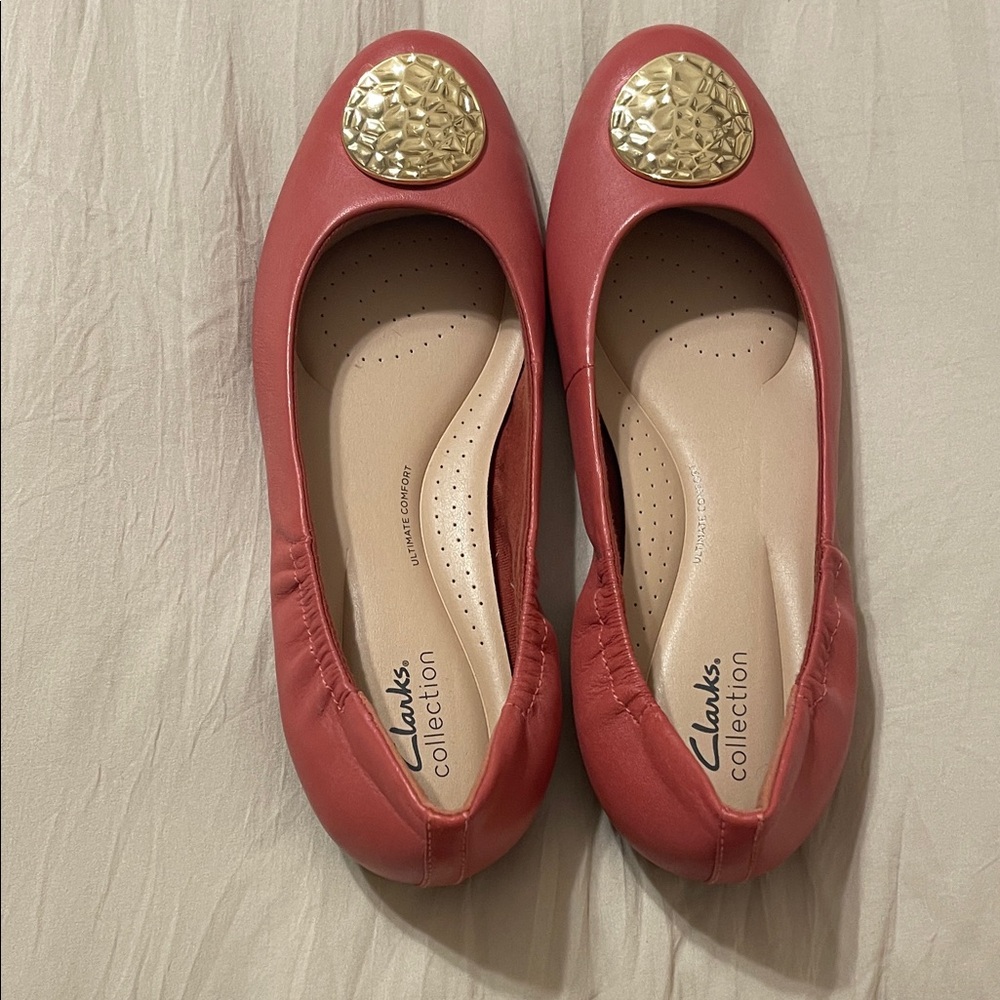 Clarks Dusty Rose Flats with Gold Embellishment
